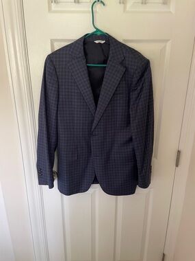 Cardinal of Canada Men's Navy Checked Single-Breasted Blazer